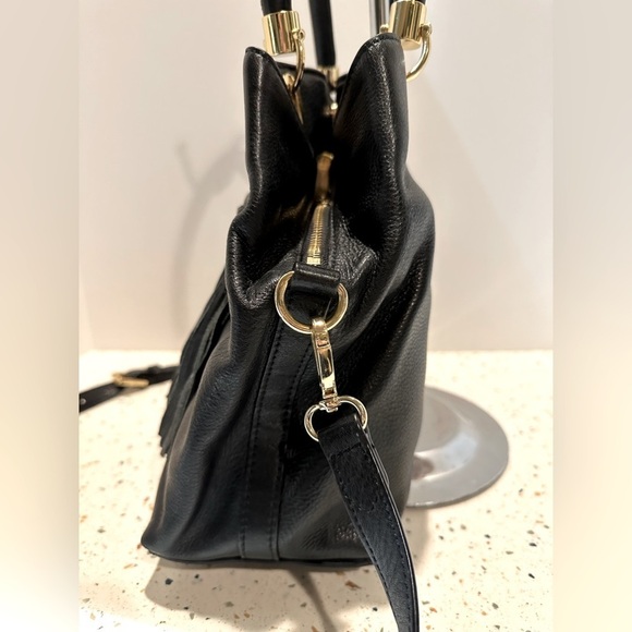 Vince Camuto Elva Black Leather Crossbody Handbag with Tassel Charm - Picture 9 of 12